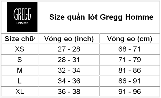 Size chart Gregg Homme